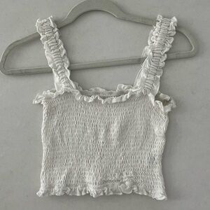 SHEIN: White Crop Top with Ruffles, Size S